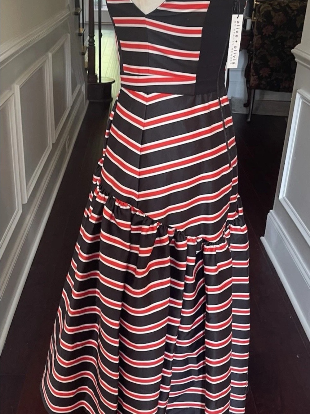 ALICE & OLIVIA DIANA TEAKWOOD STRIPE STRUCTURED MIDI DRESS NWT $660 Sz 4 - Picture 13 of 15